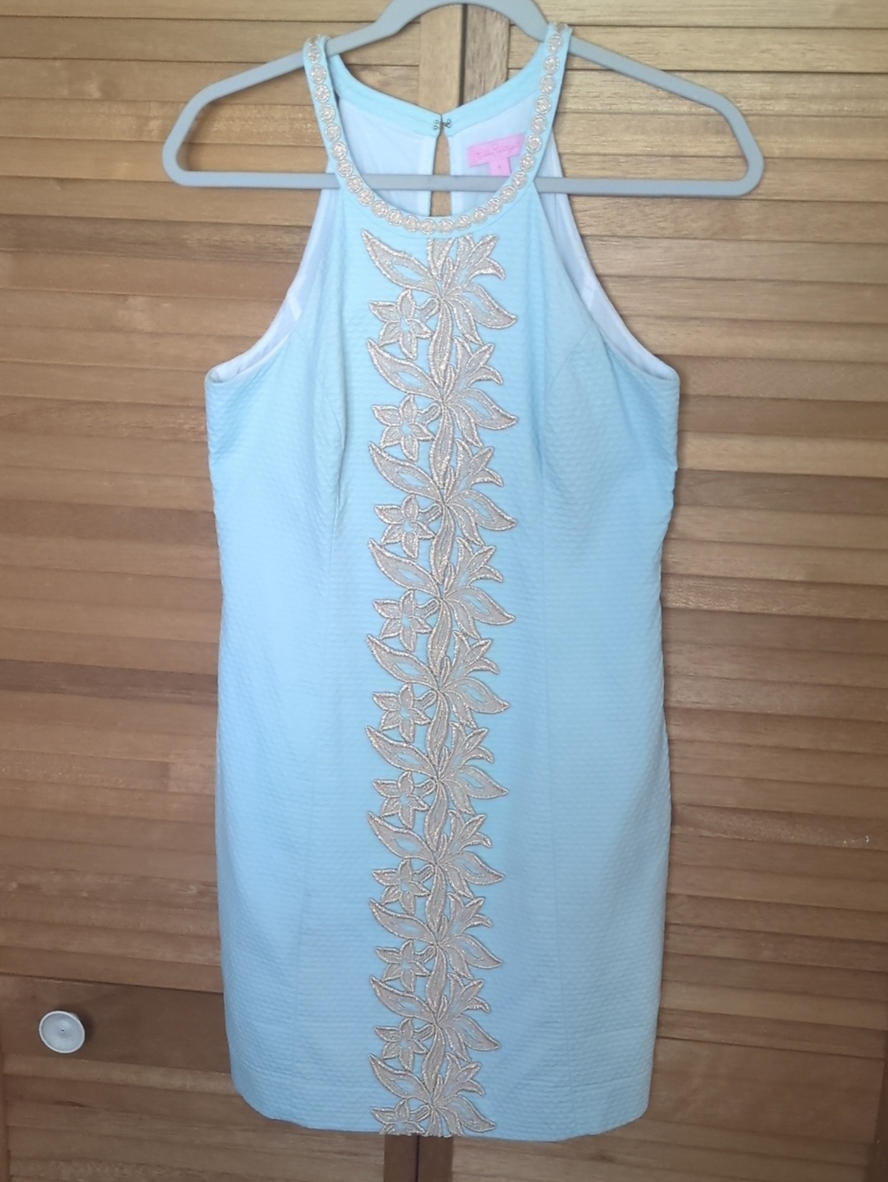 💥Lilly Pulitzer Light Blue Mini Dress with Gold Embroidery